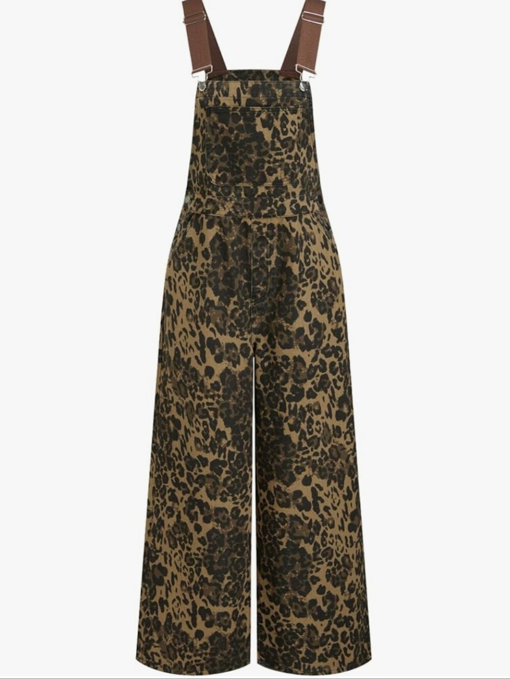 Cider Leopard-Print Wide-Leg Overalls in Brown